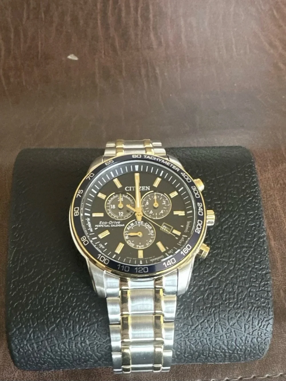 CitizenTwo-Tone Silver and Gold Men's Chronograph Watch with Black Dial